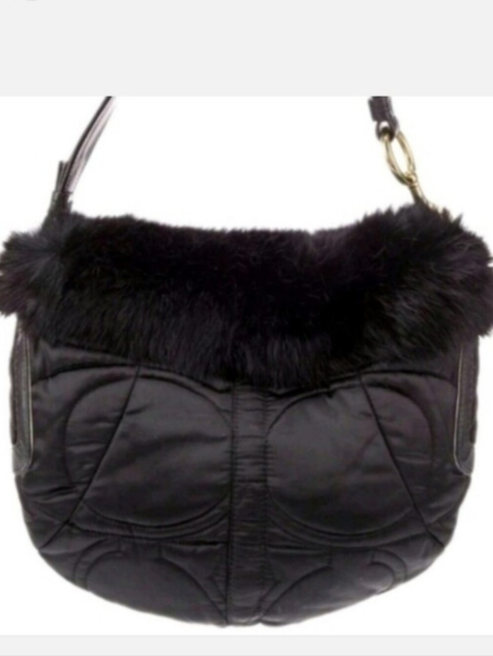 2 Pc. Coach Black Rabbit Fur Plushy Signature Quilted Purse & Matching Wristlet